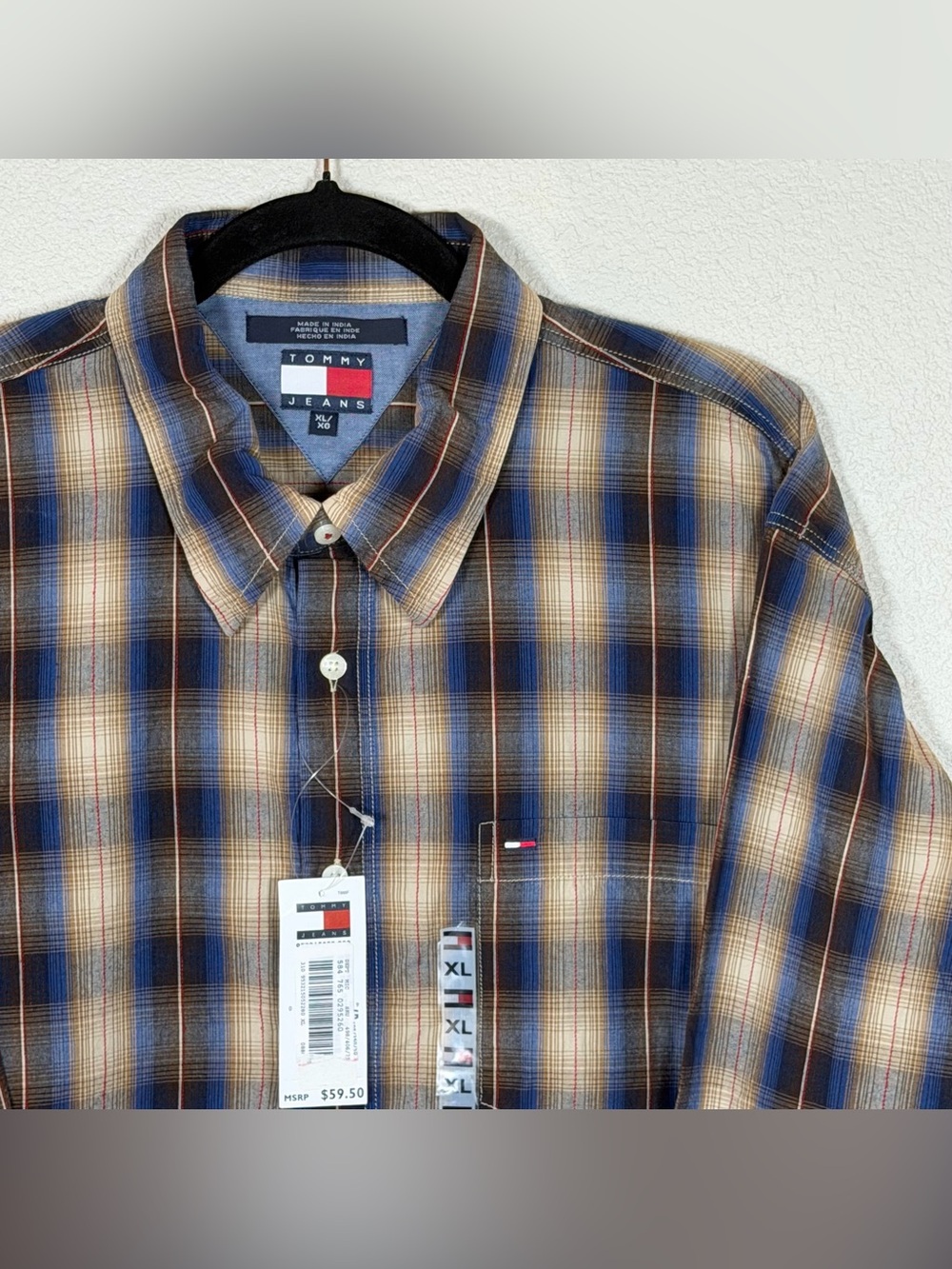 NWT Vintage 03 Y2K Deadstock Tommy Jeans Men’s XL Plaid Long Sleeve Button Down
